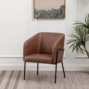 Modern Barrel Chair with Metal Base Faux Leather - WOVENBYRD - 1 of 4