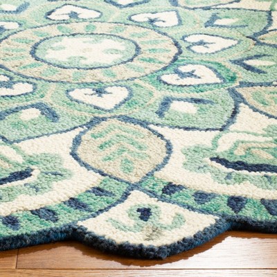 Handmade Round Blue Floral Wool Tufted Rug