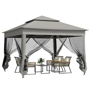 Outsunny 11' x 11' Pop Up Gazebo Outdoor Canopy Shelter with 2-Tier Soft Top, and Removable Zipper Netting, Event Tent with Large Shade - 1 of 4