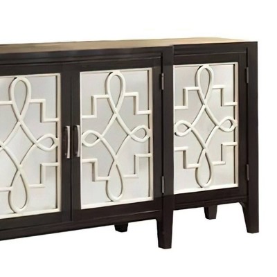 Elegant Mirrored Wine Storage Console with Brushed Gold Accents