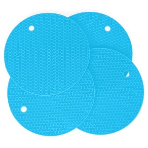 Nat & Jules Honeycomb Pattern 7 inch Silicone Round Kitchen Hot Pad Trivets Set of 4, Blue - 1 of 4
