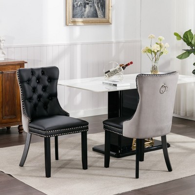 2pcs Dining Chair High-end Tufted ,37.5" H Solid Wood Contemporary PU And Velvet Upholstered Dining Chair With Wood Legs Nailhead Trim For Dining Room