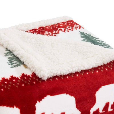 Grizzly Peak Red Reversible Sherpa Fleece Throw Blanket