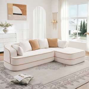 106" Teddy Fabric No Assembly 32D Boneless Sofa,Contrast color design,Fluffy Comfy Couch with L-Shaped Chaise,for Living Room,White - 1 of 4