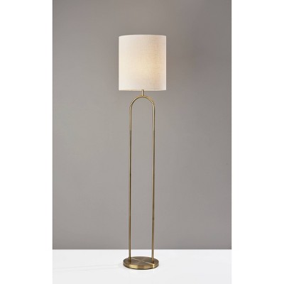 Arcadian Antique Brass Arc Floor Lamp with Off-White Shade