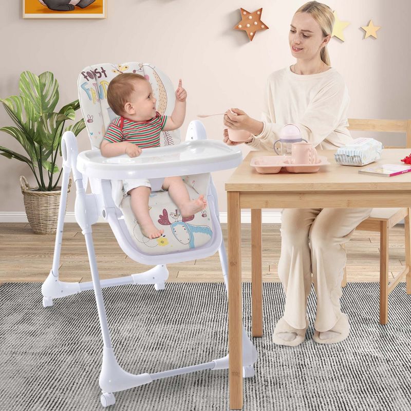 Costway 3-In-1 Convertible Baby Highchair Foldable Height Adjustable Feeding Chair Beige/Grey, 3 of 11