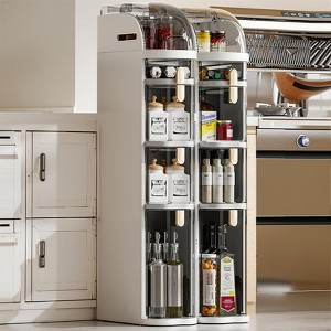 4-Tier Slim Plastic Storage Cabinet, Waterproof Narrow Gap Organizer with Drawers, Rolling Bathroom & Kitchen Tower. - 1 of 4