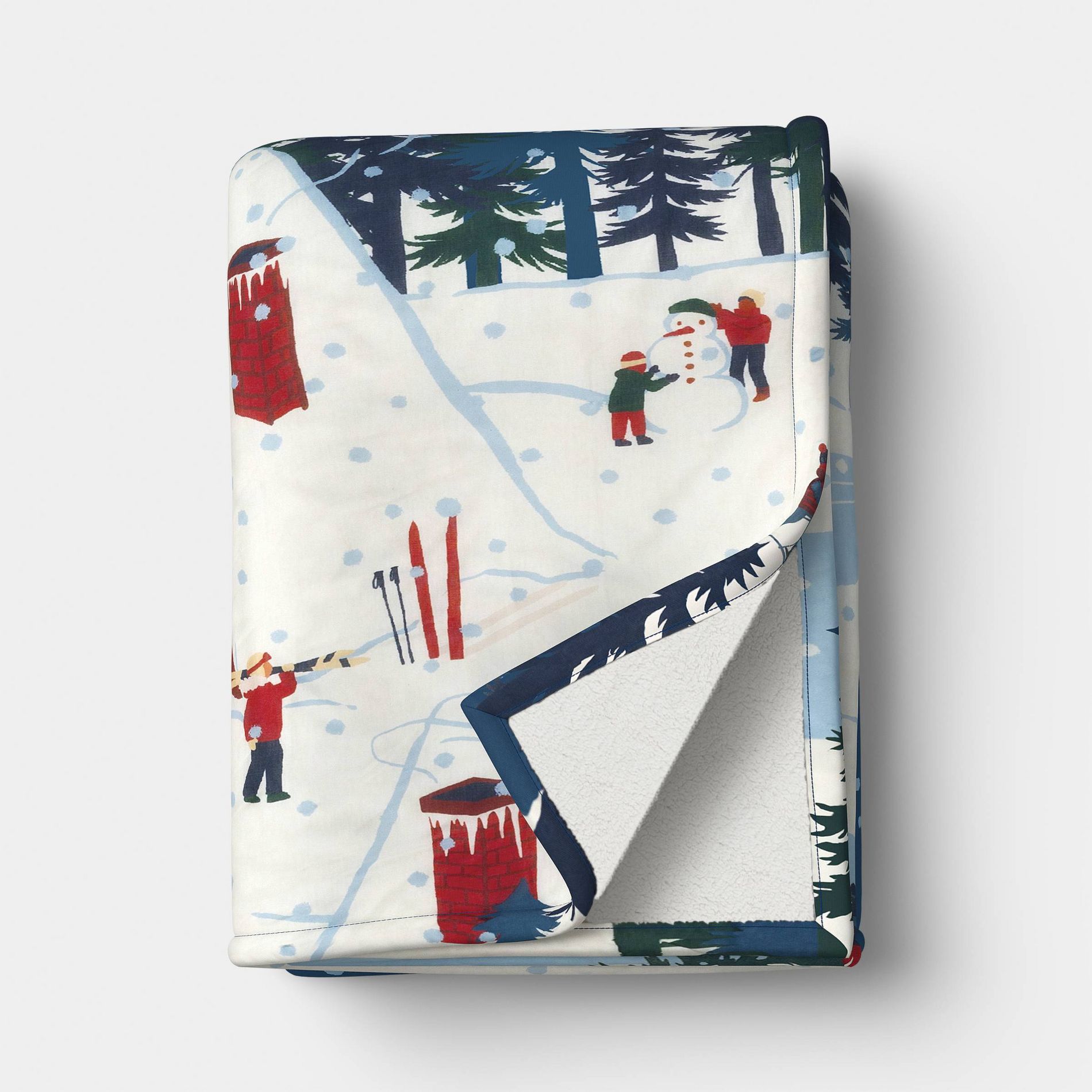 Snow Scene Quilted Jersey Throw Blanket with Faux Shearling Reverse Blue - Room Essentials™