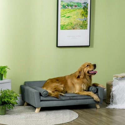 Gray Elevated Foam Dog Sofa Bed with Removable Pillows