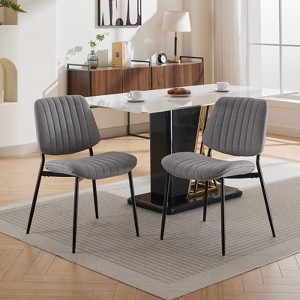 Dining Chairs Set of 2 Modern Retro Linen Chair with Bentwood Back Upholstered Seat Metal Legs Adjustable Foot for Kitchen Dining Room Chairs - 1 of 4