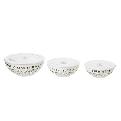 Totalee Gift Tight/Treat/Pop Bowls w/ Lid Set of 3 Ceramic White