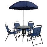 Flash Furniture Nantucket 6 Piece Patio Garden Set with Table, Umbrella and 4 Folding Chairs