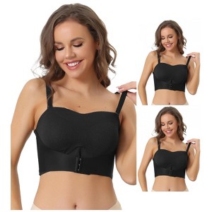 INSPIRE CHIC Women's Wirefree Breathable Push-up Front Bucking Support Strapless Bras 3 Packs - 1 of 4