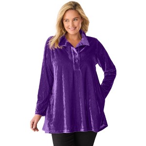 Woman Within Women's Plus Size Velour Henley Swing Tunic - 1 of 4