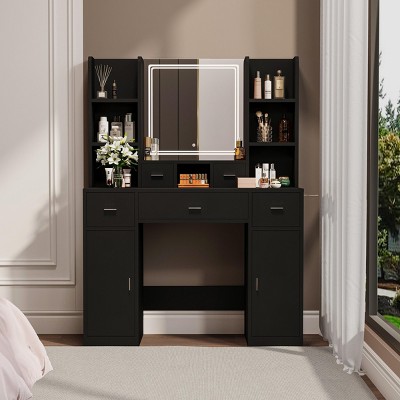 INFURNIC Vanity Tables Smart Mirror Dressing Table with Drawers and Storage for Bedrooms, Black, 43.31"*15.75"*55.91"