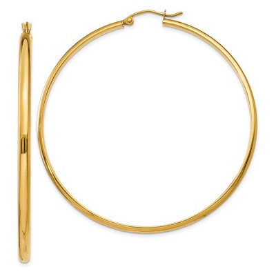 Black Bow Jewelry 2.75mm x 56mm Polished 14k Yellow Gold Domed Round Hoop Earrings