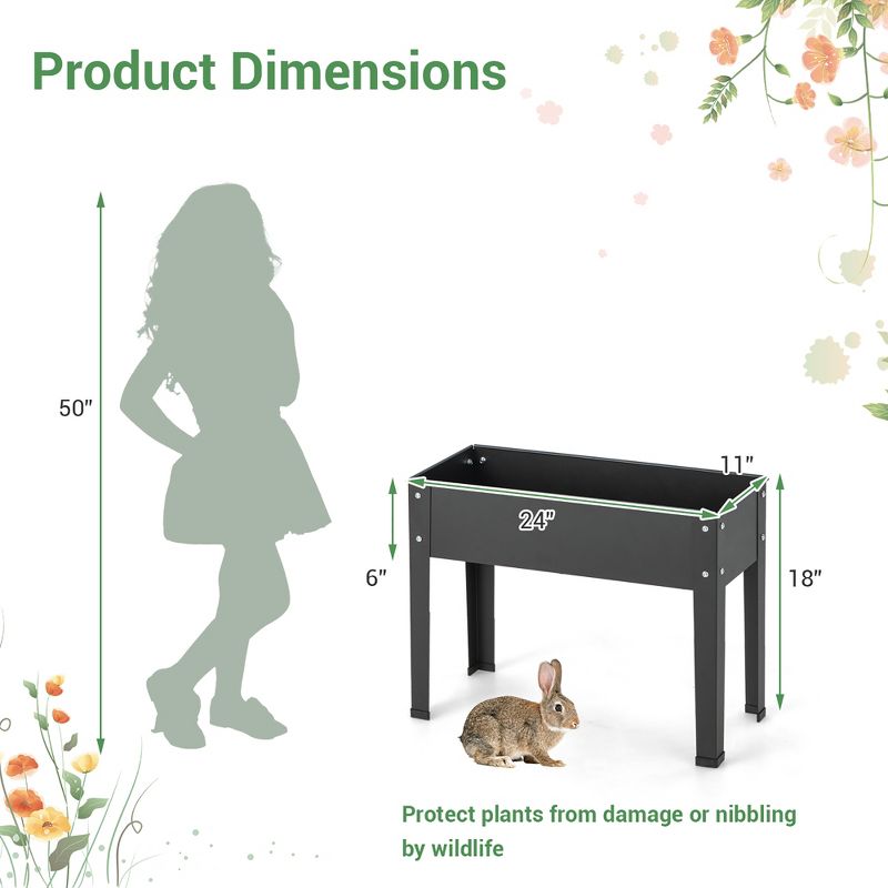 Costway 24" Raised Garden Bed with Legs Metal Elevated Planter Box Drainage Hole Backyard Green/Black, 4 of 11