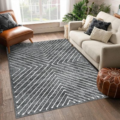 Washable Large Area Rug, Ultra-Thin Non-Slip Modern Abstract Foldable Low Pile Floor Carpet for Living Room Bedroom Dining