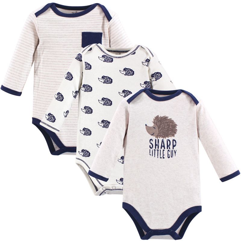 Touched by Nature Baby Boy Organic Cotton Long-Sleeve Bodysuits 3pk, Hedgehog, 1 of 6