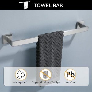 5 PC Bathroom Accessory Set in Brushed Nickel Towel Bar Toilet Paper Holder Hook Towel Ring - 1 of 4