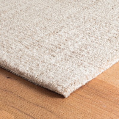 Handmade Ivory Wool Rectangular Area Rug with Crosshatch Design