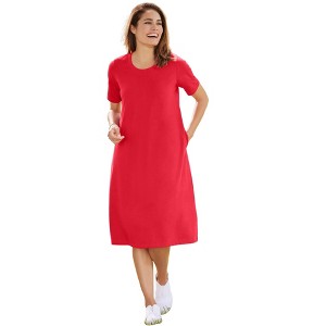 Woman Within Perfect Short-Sleeve Crewneck Tee Dress - 1 of 4