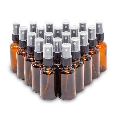 20 Pack 1 Ounce Refillable Amber Glass Spray Bottles for Essential Oils, liquid, Cleaning Solutions, Cosmetics, Aromatherapy, Beauty Products
