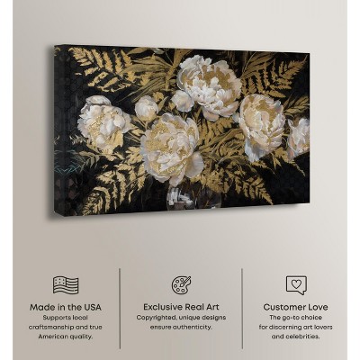 Gold and White Floral Abstract Canvas Art, 24" x 36"