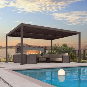 Purple Leaf Louvered Pergola with Retractable Roof, Adjustable Aluminum Hardtop Gazebo for Patio - 1 of 4