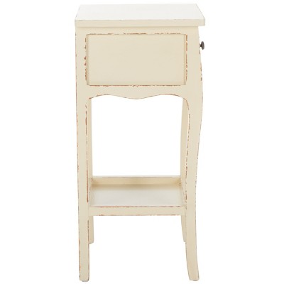 Vintage Cream Rectangular Wood End Table with Storage