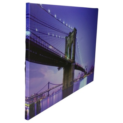 Illuminated Purple Brooklyn Bridge Canvas Wall Art 15.75" x 23.5"