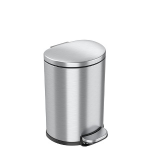 iTouchless Step Pedal Bathroom Trash Can with AbsorbX Odor Filter and Removable Inner Bucket 2 Gallon Semi-Round Stainless Steel - 1 of 4
