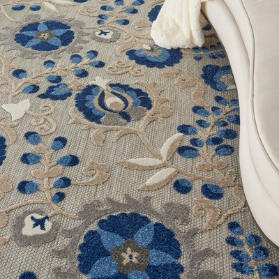 Aloha Natural/Blue Floral 6' x 9' Synthetic Outdoor Area Rug