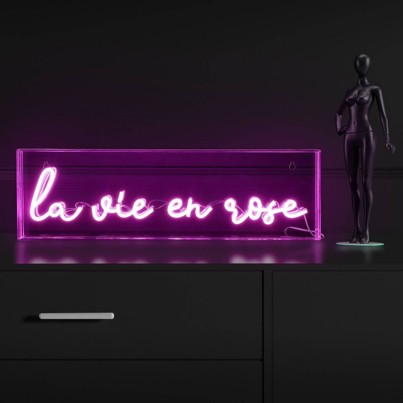 20&#34; x 6&#34; La Vie En Rose Contemporary Glam Acrylic Box USB Operated LED Neon Light Pink - JONATHAN Y, 5 of 7