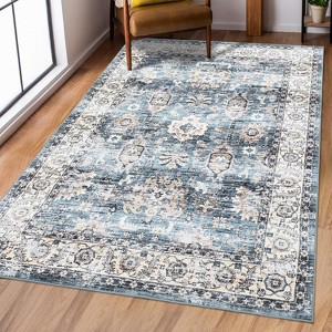 Washable Vintage Area Rug, Distressed Ultra-Thin Non-Slip Low Pile Stain Resistant Carpet for Living Room, Bedroom - 1 of 4