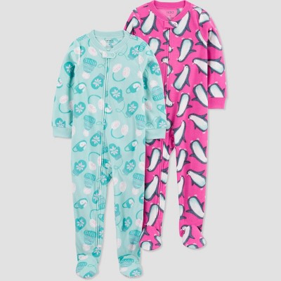 Carter's Just One You®️ 2pk Toddler Girls' Fleece Long Sleeve Winter Footed Pajama - Pink/Mint 12M