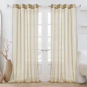 Deconovo Stripe Sheer Curtains, 2 Panels, Grommet Top, W52 x L63 - 1 of 4