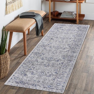 Kumasinova Stain-Resistant Area Rug, Non-Shedding Blue/Grey Door Mat,Kid & Pet-Friendly, Oriental Area Rug for Living Room,Latex-Free Cotton Backing