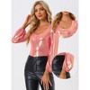 Allegra K Women's Scoop Neck Lantern Sleeve Shiny Metallic Glitter Tops - 2 of 4