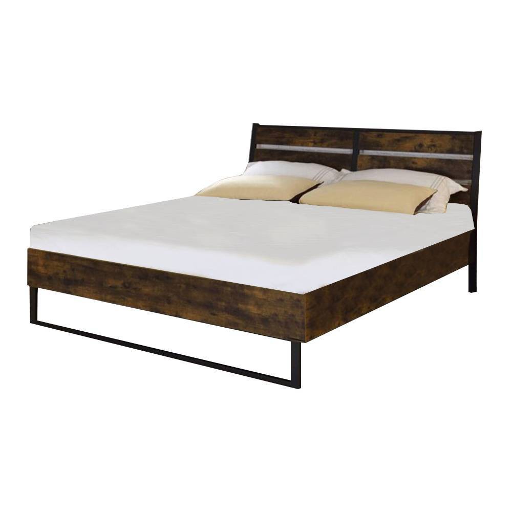 Photos - Bed Acme Furniture 83" King Juvanth  Rustic Oak/Black Finish