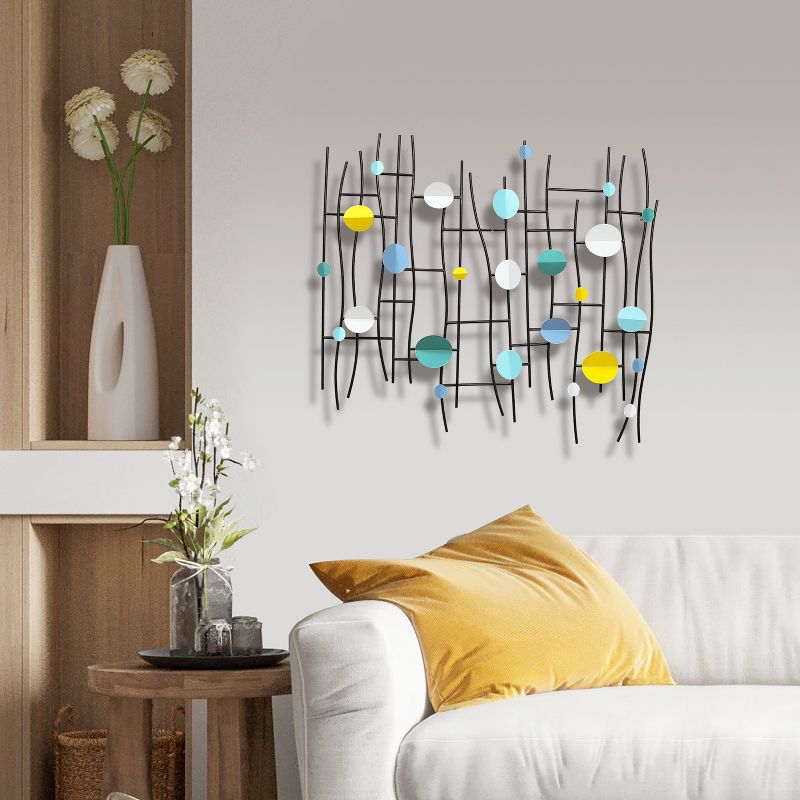 LuxenHome Multi-Color Discs & Black Ladder Metal Abstract Wall Decor, 3 of 15