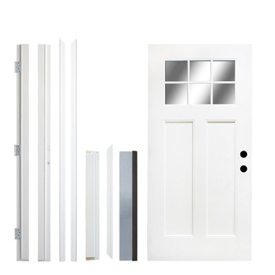 PexFix 36"x80" 6-Lite 2-Panel Fiberglass Composite Door White Left Hand Inswing Entrance Door Exterior Front Entry Doors With 4-9/16 Frame