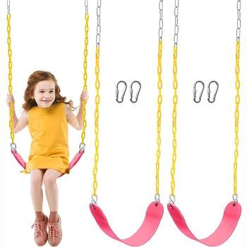 Syncfun 2 Packs Pink Heavy Duty Swing Seat, Swing Set Accessories Replacement with 4 Snap Hooks for Kids Outdoor Play