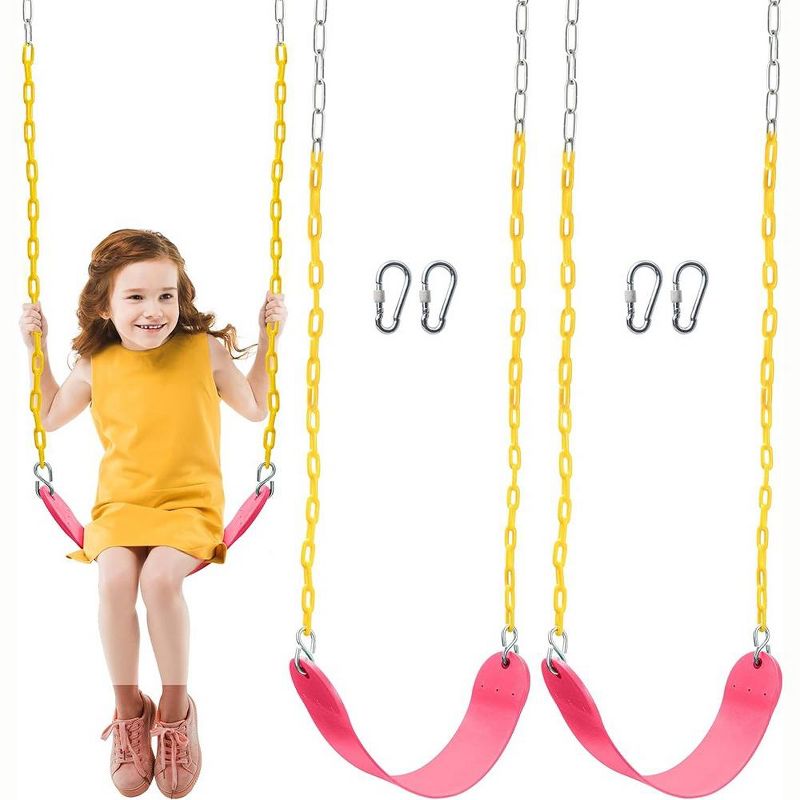 Syncfun 2 Packs Pink Heavy Duty Swing Seat, Swing Set Accessories Replacement with 4 Snap Hooks for Kids Outdoor Play, 1 of 8