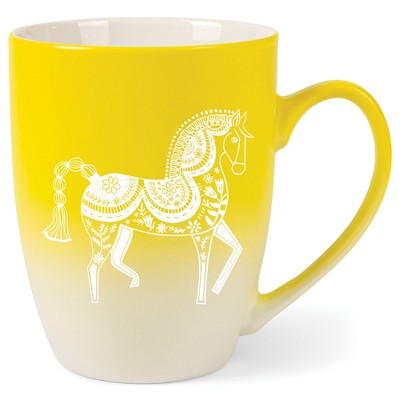 Elanze Designs 12 Ounce Two Toned Ombre Ceramic Tea Coffee Cup Mug Yellow White Majestic Floral Horse