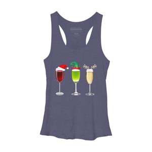 Women's Design By Humans Red Wine Glass Santa Elf Hat Reindeer Horn Christmas By Forever9 Racerback Tank Top - 1 of 3