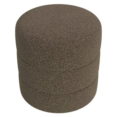 Dark Brown Boucle Round Accent Ottoman