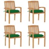 vidaXL 4X Solid Teak Wood Stacking Patio Chairs with Green Cushions - Indoor/Outdoor Rustic Dining Chair Set for Garden, Patio, Deck, Living Room - 2 of 4