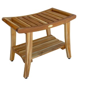 EcoDecors® Harmony® 24" Teak Wood Shower Bench with Shelf and LiftAide® Arms in EarthyTeak Finish - 1 of 4