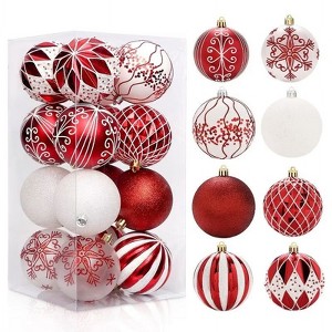 16Pcs Christmas Balls Ornaments for Xmas Christmas Tree, Red and White Xmas Balls Shatterproof Christmas Tree Decorations - 1 of 4